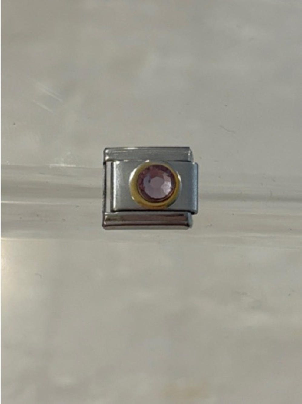 Vintage 9mm Stainless Steel Charm Link Round Pink Gemstone Birthstone